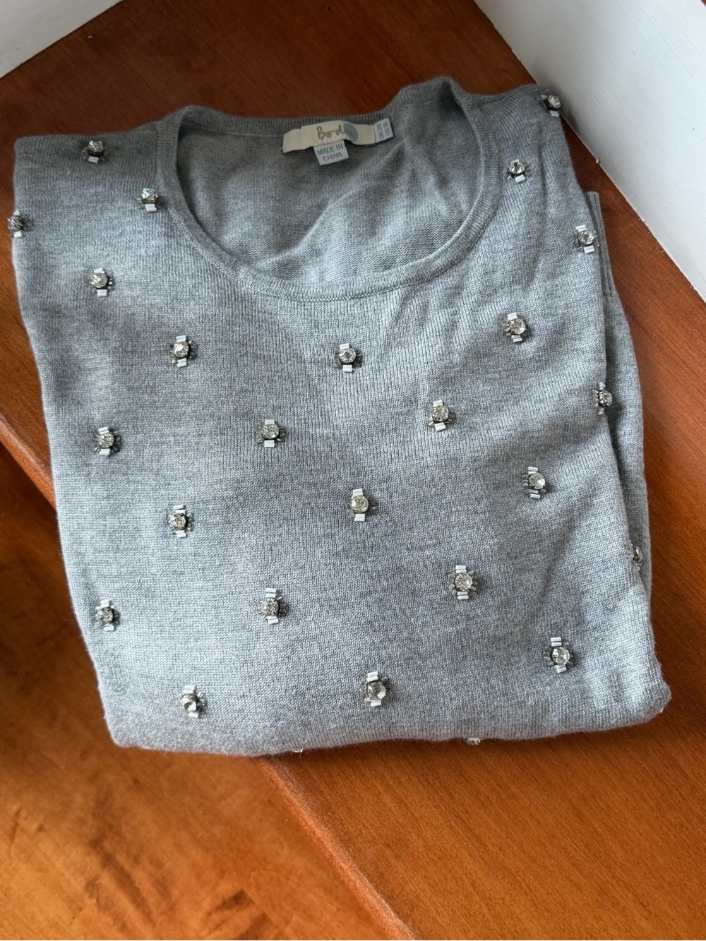 Boden Gray Beaded Jewel Dot Sweater US 16 | Soft Luxury Knit